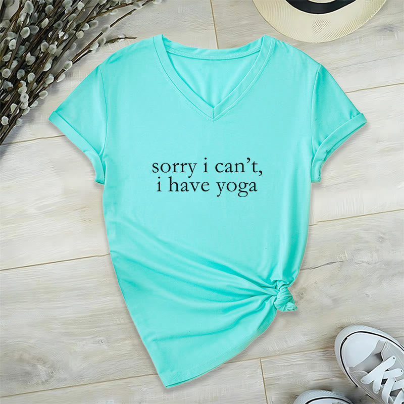 Olivenorma Sorry I Can't I Have Yoga Funny Slogan Women's V Neck T-Shirt - Lake Blue - 2XL - image 9
