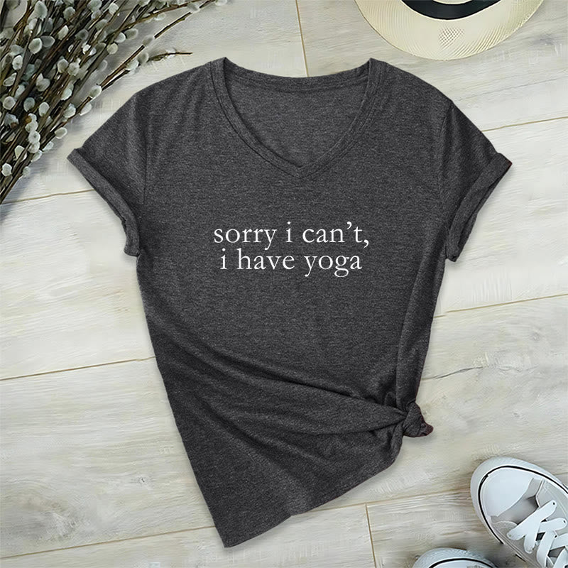 Olivenorma Sorry I Can't I Have Yoga Funny Slogan Women's V Neck T-Shirt - Gray - 2XL - image 15