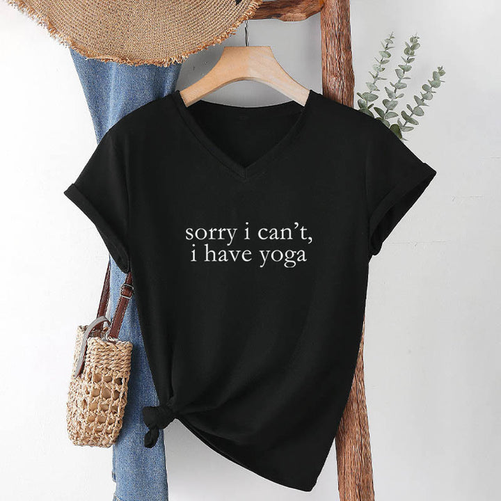 Olivenorma Sorry I Can't I Have Yoga Funny Slogan Women's V Neck T-Shirt - image 13