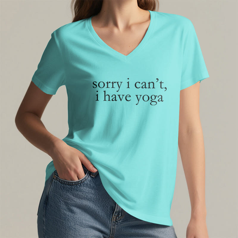 Olivenorma Sorry I Can't I Have Yoga Funny Slogan Women's V Neck T-Shirt - image 11