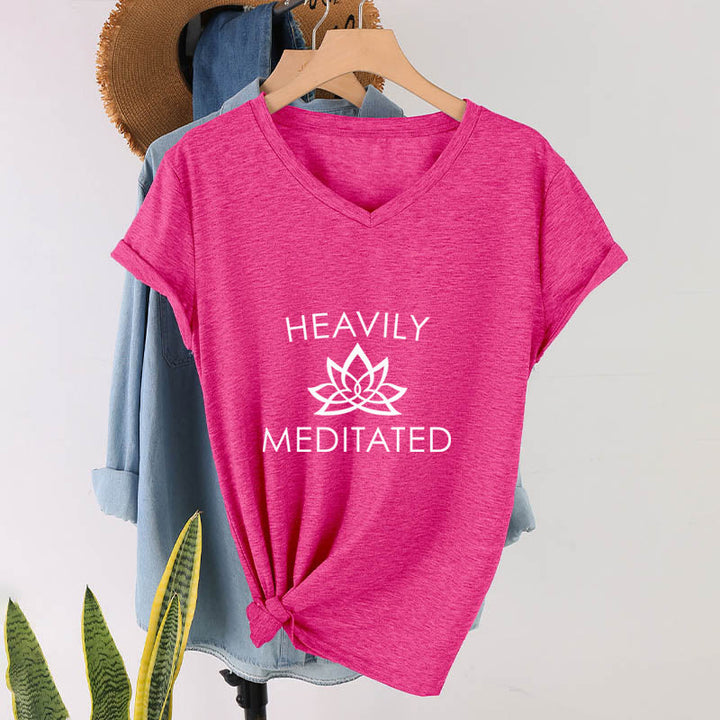 Olivenorma Heavily Meditated Lotus Flower Minimal Graphic Women's V Neck T-Shirt - image 34