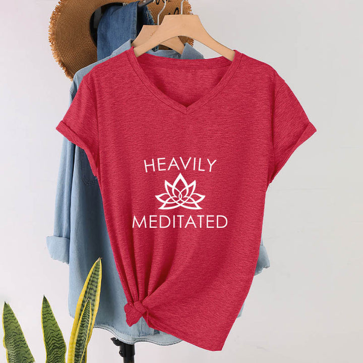 Olivenorma Heavily Meditated Lotus Flower Minimal Graphic Women's V Neck T-Shirt - image 28