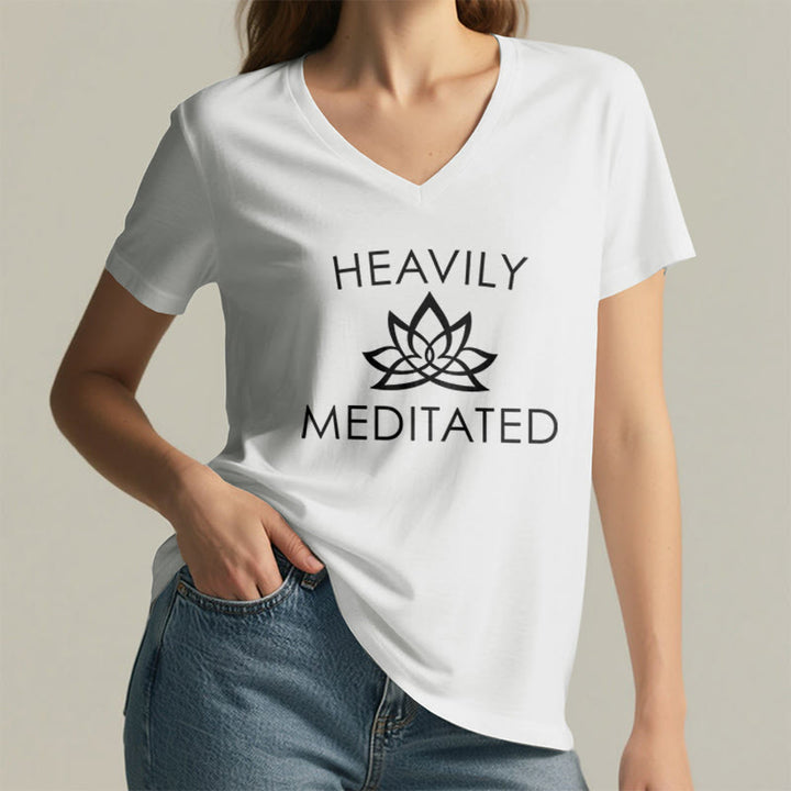 Olivenorma Heavily Meditated Lotus Flower Minimal Graphic Women's V Neck T-Shirt - image 2