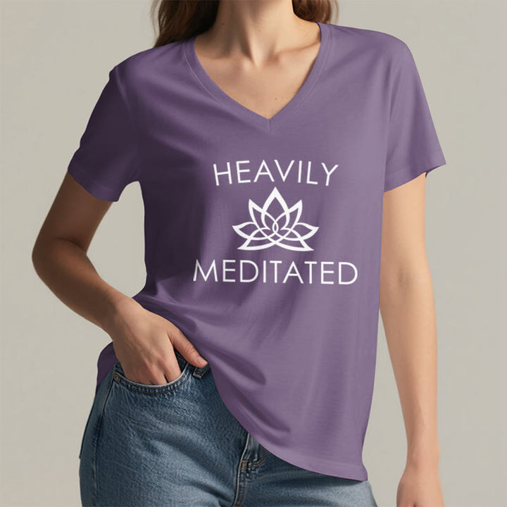 Olivenorma Heavily Meditated Lotus Flower Minimal Graphic Women's V Neck T-Shirt - image 38