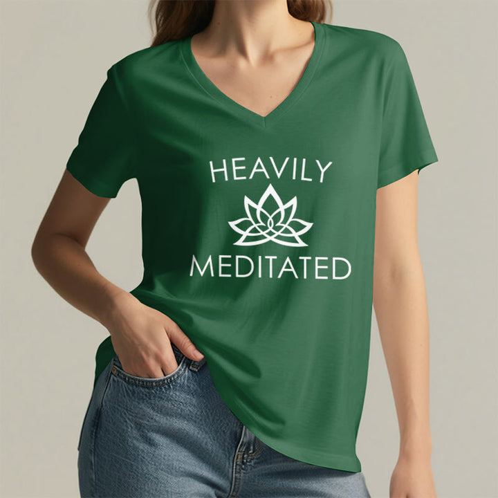 Olivenorma Heavily Meditated Lotus Flower Minimal Graphic Women's V Neck T-Shirt - image 26