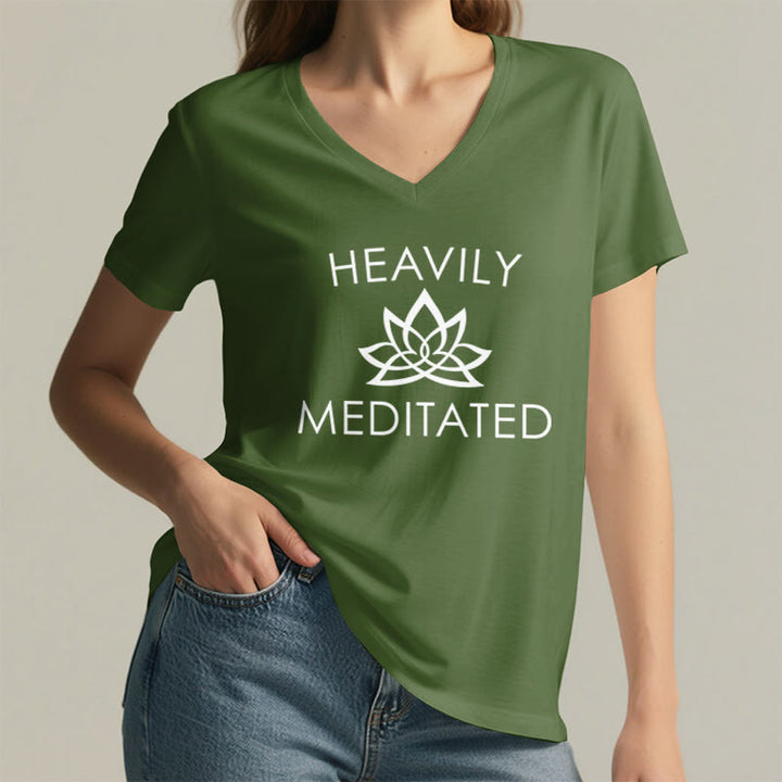 Olivenorma Heavily Meditated Lotus Flower Minimal Graphic Women's V Neck T-Shirt - image 5