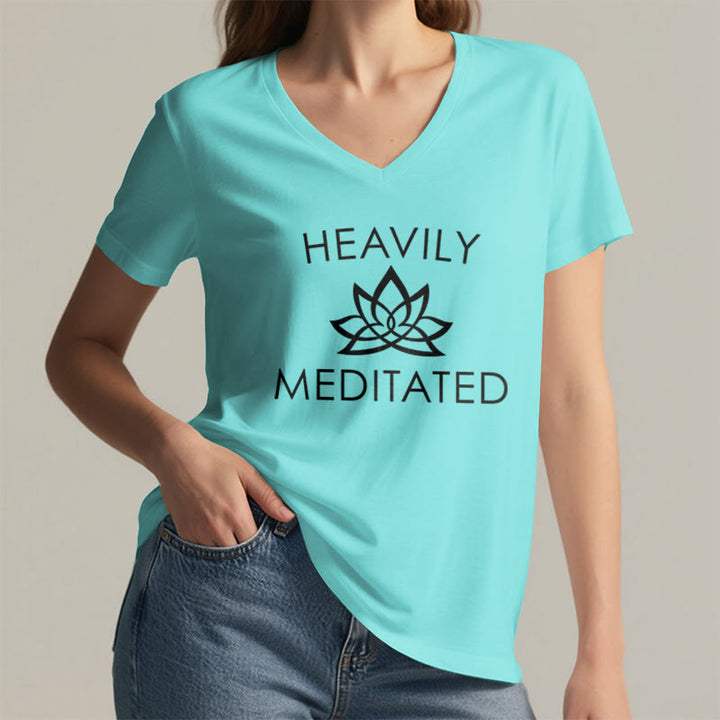 Olivenorma Heavily Meditated Lotus Flower Minimal Graphic Women's V Neck T-Shirt - image 14