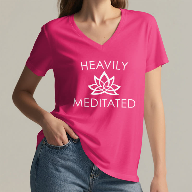 Olivenorma Heavily Meditated Lotus Flower Minimal Graphic Women's V Neck T-Shirt - image 35