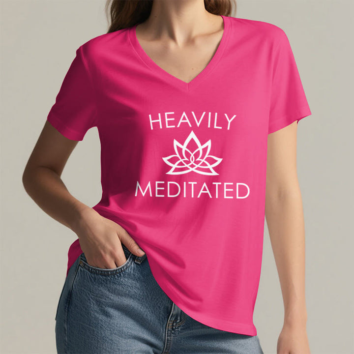 Olivenorma Heavily Meditated Lotus Flower Minimal Graphic Women's V Neck T-Shirt - image 35