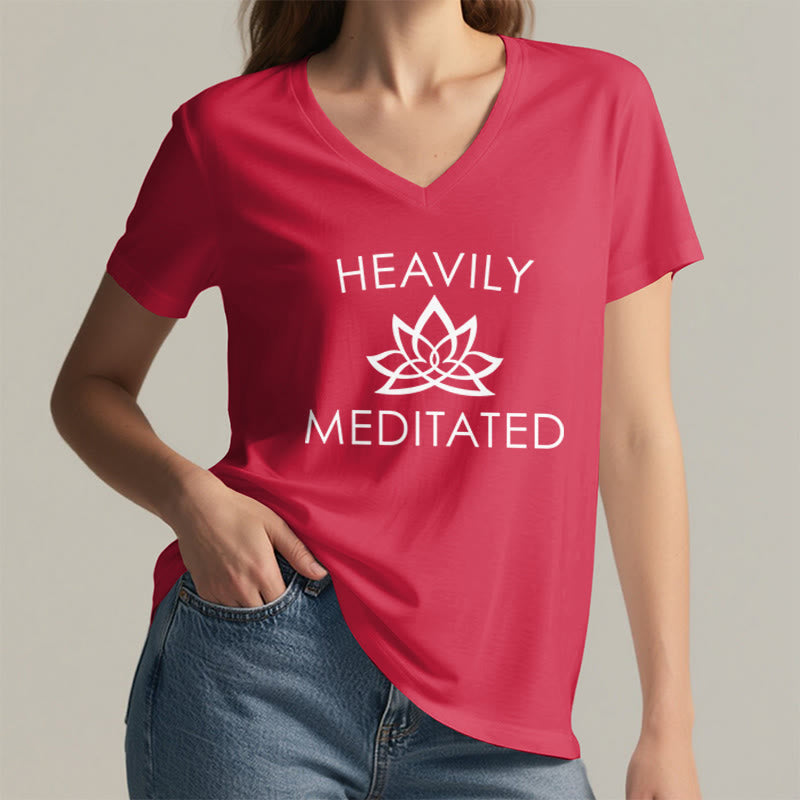Olivenorma Heavily Meditated Lotus Flower Minimal Graphic Women's V Neck T-Shirt - image 29
