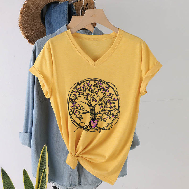 Olivenorma Circle Heart Root Tree Of Life Boho Graphic Women's V Neck T-Shirt - Yellow - 2XL - image 30