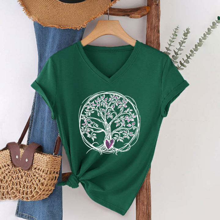 Olivenorma Circle Heart Root Tree Of Life Boho Graphic Women's V Neck T-Shirt - Dark Green - 2XL - image 24