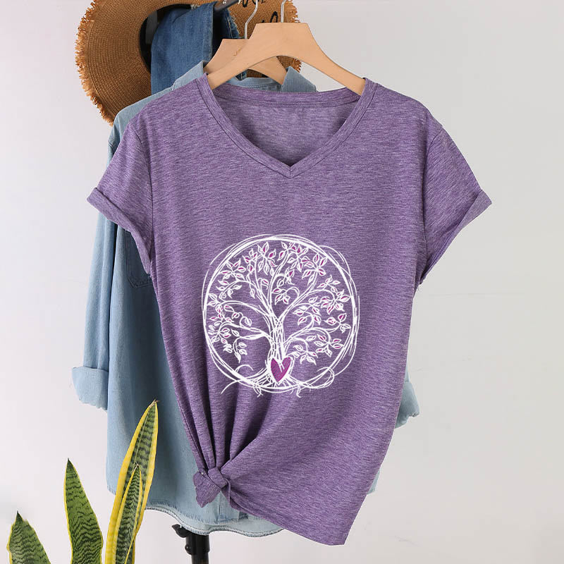 Olivenorma Circle Heart Root Tree Of Life Boho Graphic Women's V Neck T-Shirt - Purple - 2XL - image 36