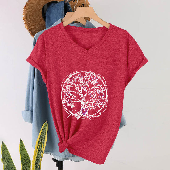 Olivenorma Circle Heart Root Tree Of Life Boho Graphic Women's V Neck T-Shirt - Red - 2XL - image 27