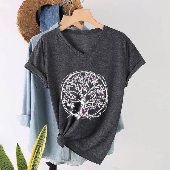 Olivenorma Circle Heart Root Tree Of Life Boho Graphic Women's V Neck T-Shirt - Gray - 2XL - image 15