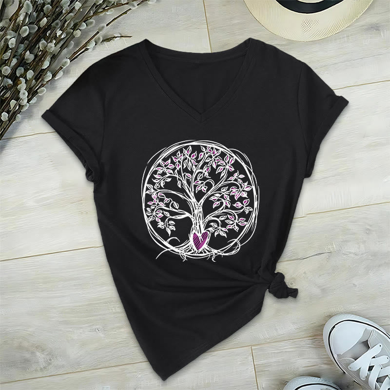 Olivenorma Circle Heart Root Tree Of Life Boho Graphic Women's V Neck T-Shirt - image 13
