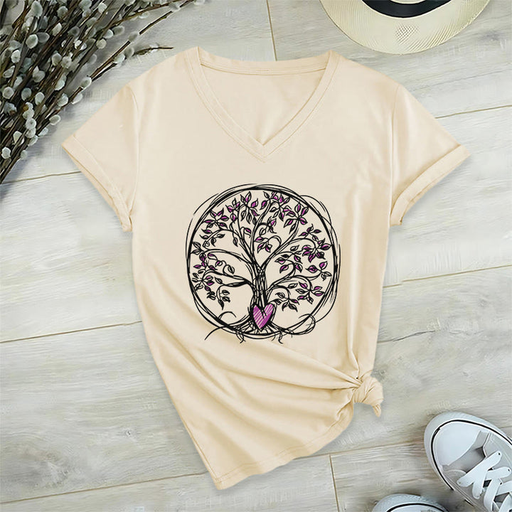 Olivenorma Circle Heart Root Tree Of Life Boho Graphic Women's V Neck T-Shirt - image 4