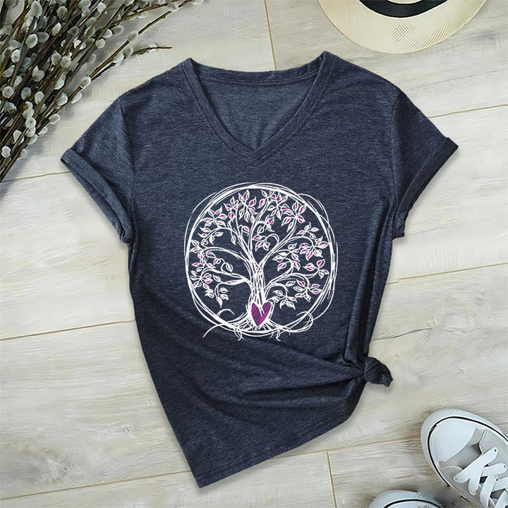 Olivenorma Circle Heart Root Tree Of Life Boho Graphic Women's V Neck T-Shirt - image 22
