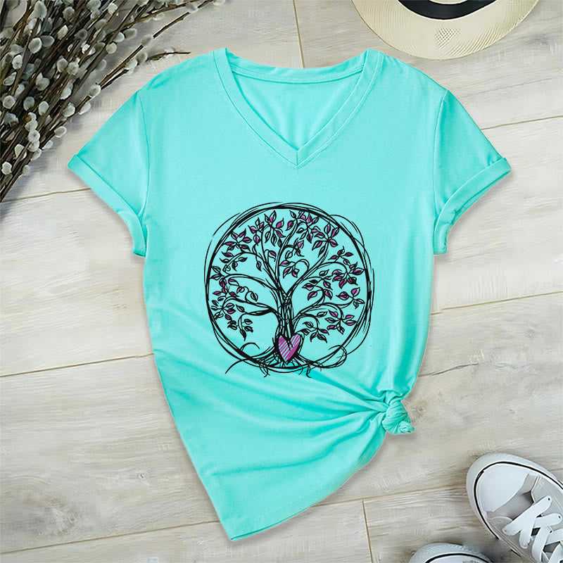 Olivenorma Circle Heart Root Tree Of Life Boho Graphic Women's V Neck T-Shirt - image 10