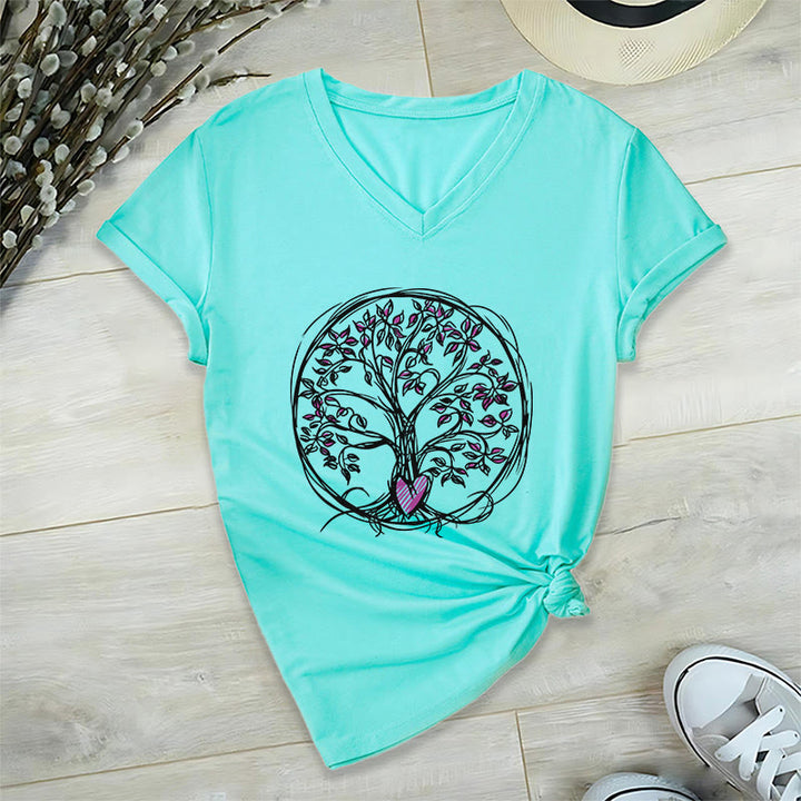 Olivenorma Circle Heart Root Tree Of Life Boho Graphic Women's V Neck T-Shirt - image 10