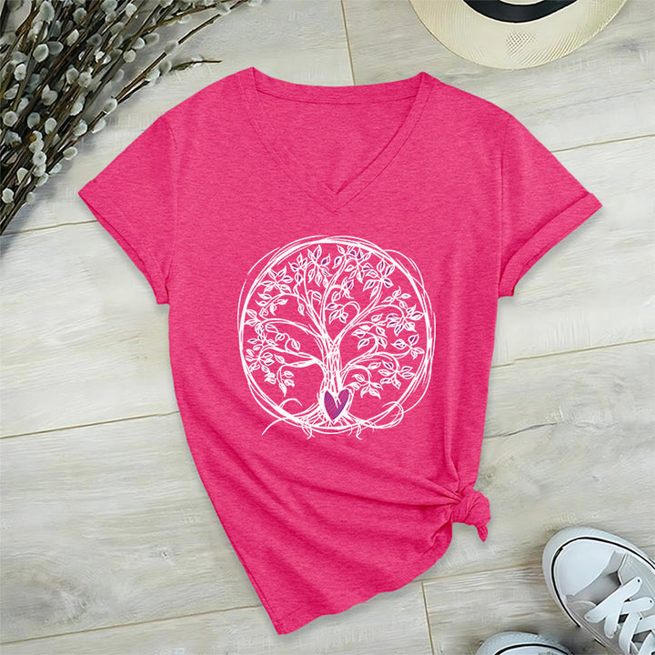 Olivenorma Circle Heart Root Tree Of Life Boho Graphic Women's V Neck T-Shirt - image 34