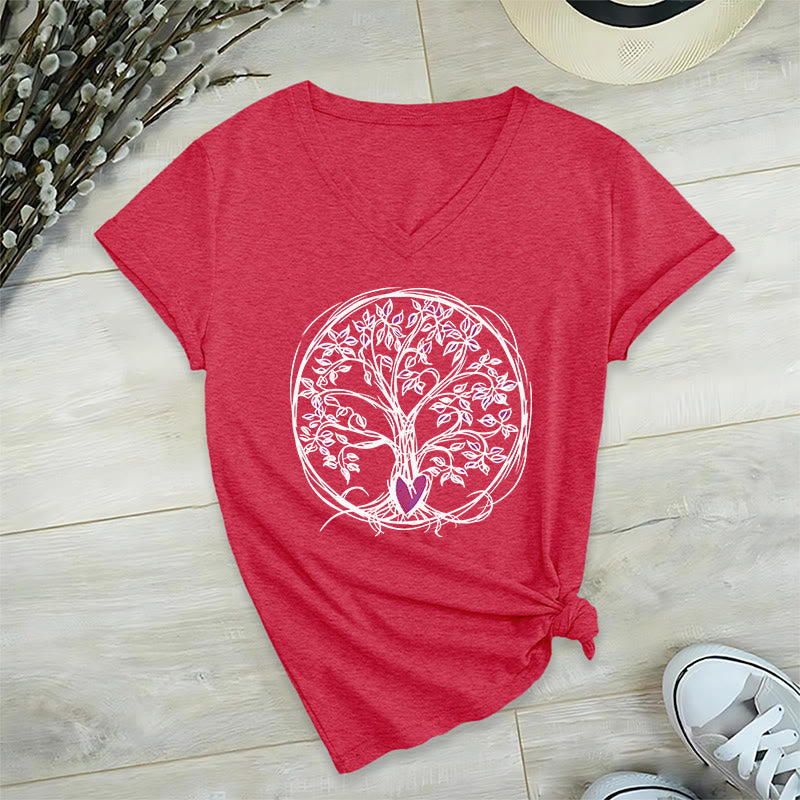 Olivenorma Circle Heart Root Tree Of Life Boho Graphic Women's V Neck T-Shirt - image 28