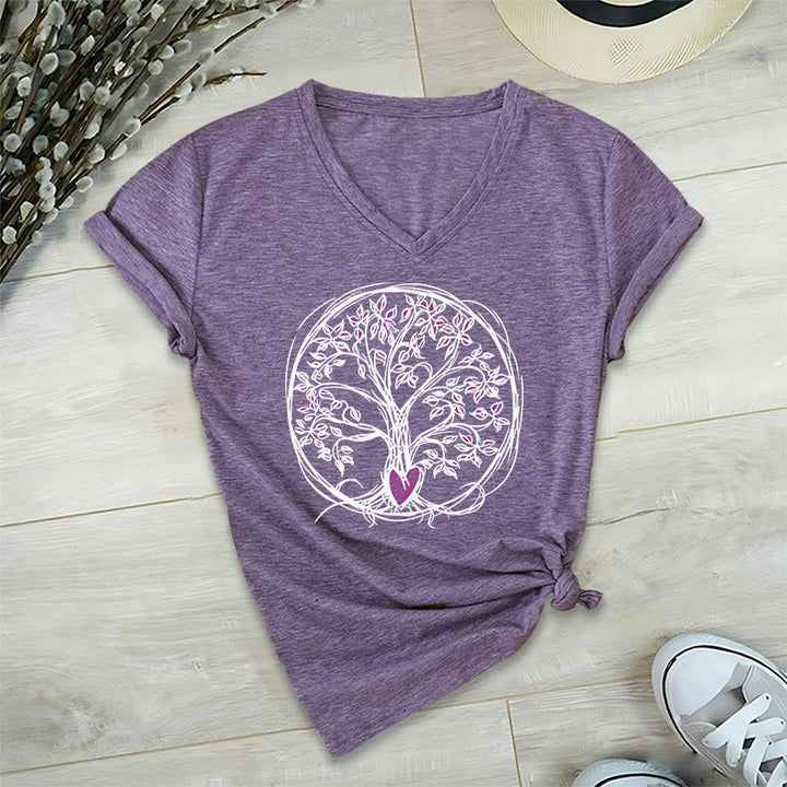 Olivenorma Circle Heart Root Tree Of Life Boho Graphic Women's V Neck T-Shirt - image 37