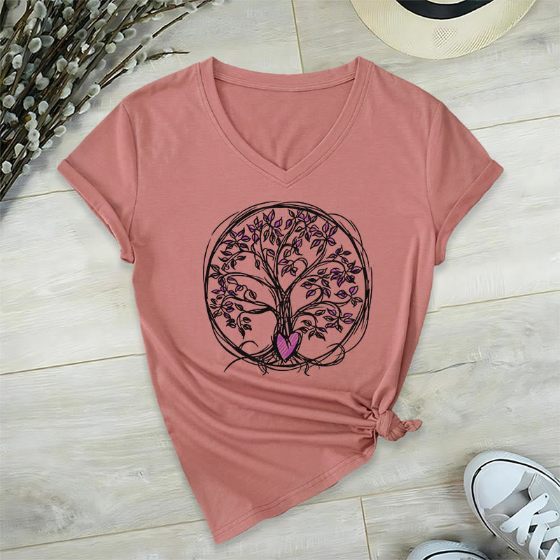 Olivenorma Circle Heart Root Tree Of Life Boho Graphic Women's V Neck T-Shirt - image 7