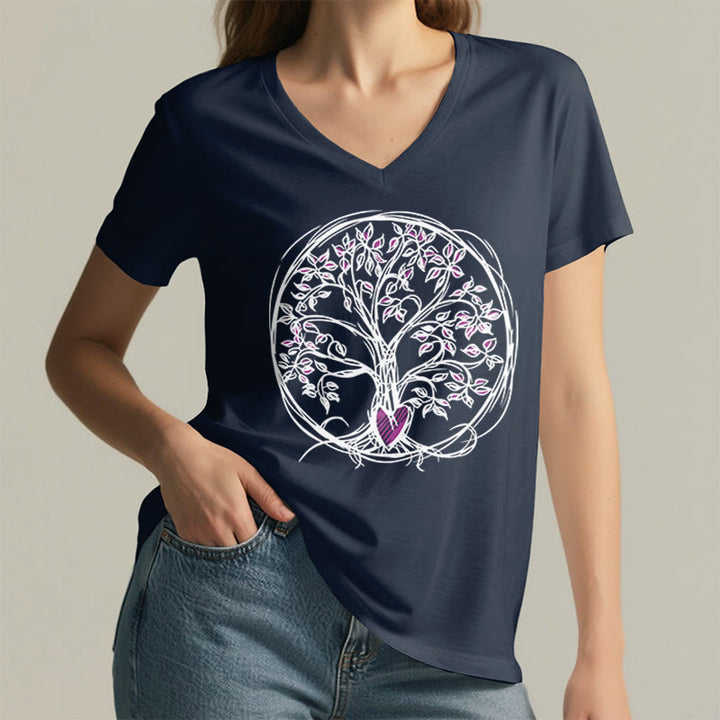 Olivenorma Circle Heart Root Tree Of Life Boho Graphic Women's V Neck T-Shirt - image 23