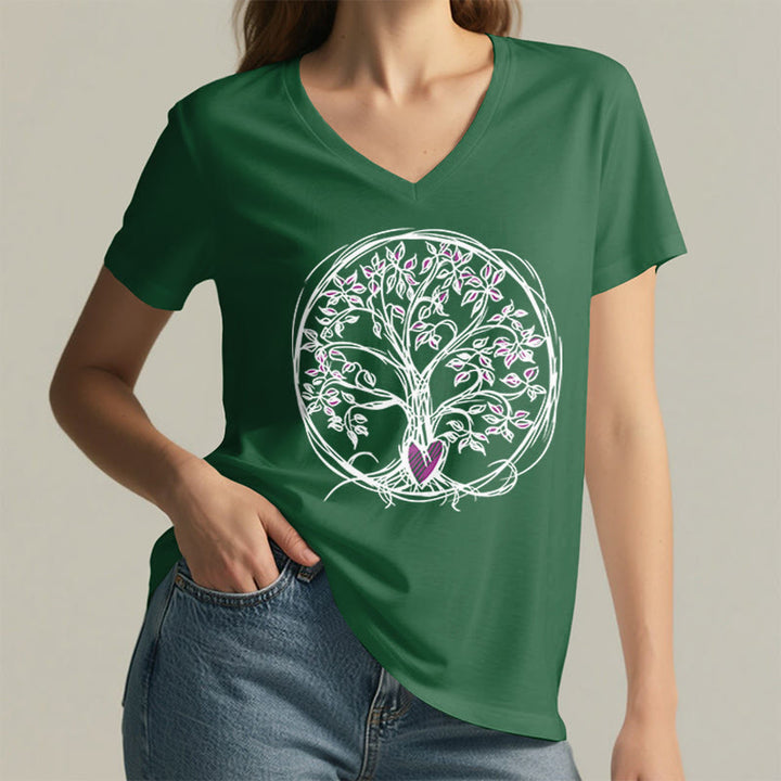 Olivenorma Circle Heart Root Tree Of Life Boho Graphic Women's V Neck T-Shirt - image 26