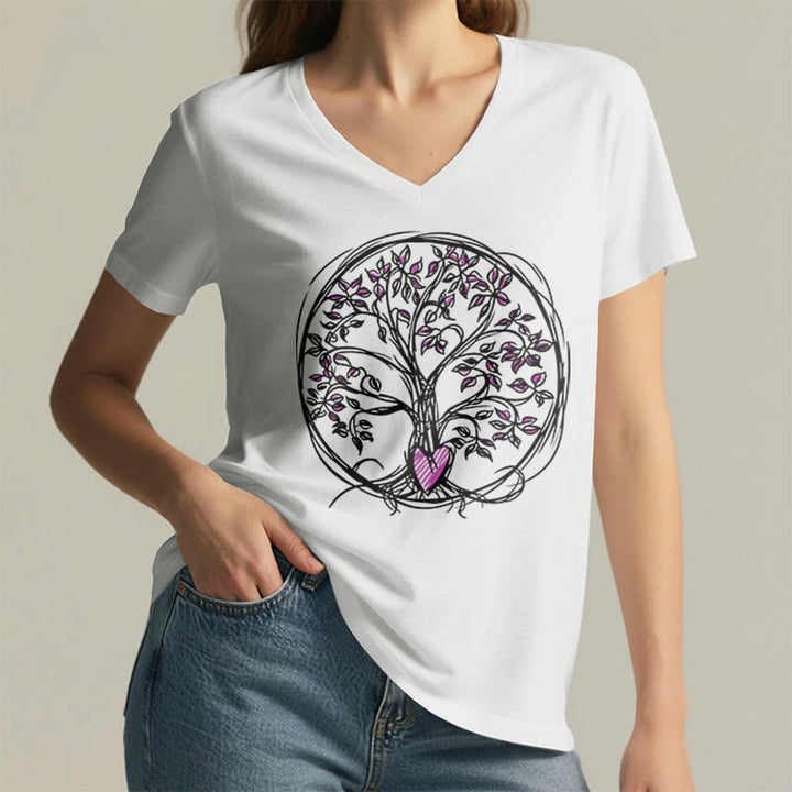 Olivenorma Circle Heart Root Tree Of Life Boho Graphic Women's V Neck T-Shirt - image 20