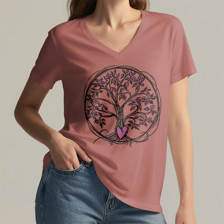 Olivenorma Circle Heart Root Tree Of Life Boho Graphic Women's V Neck T-Shirt - image 8