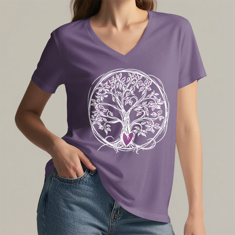 Olivenorma Circle Heart Root Tree Of Life Boho Graphic Women's V Neck T-Shirt - image 38