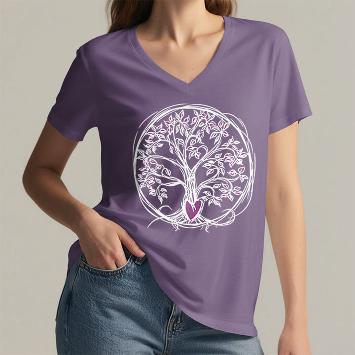 Olivenorma Circle Heart Root Tree Of Life Boho Graphic Women's V Neck T-Shirt - image 38