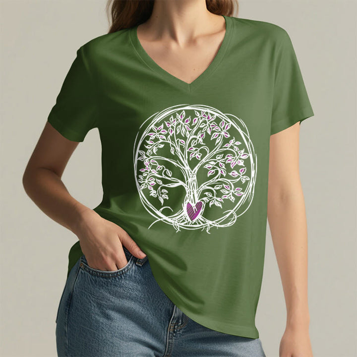 Olivenorma Circle Heart Root Tree Of Life Boho Graphic Women's V Neck T-Shirt - image 2