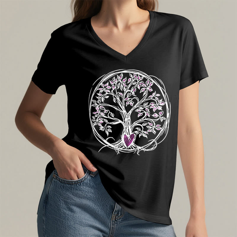 Olivenorma Circle Heart Root Tree Of Life Boho Graphic Women's V Neck T-Shirt - image 14