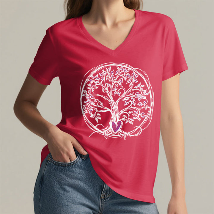 Olivenorma Circle Heart Root Tree Of Life Boho Graphic Women's V Neck T-Shirt - image 29