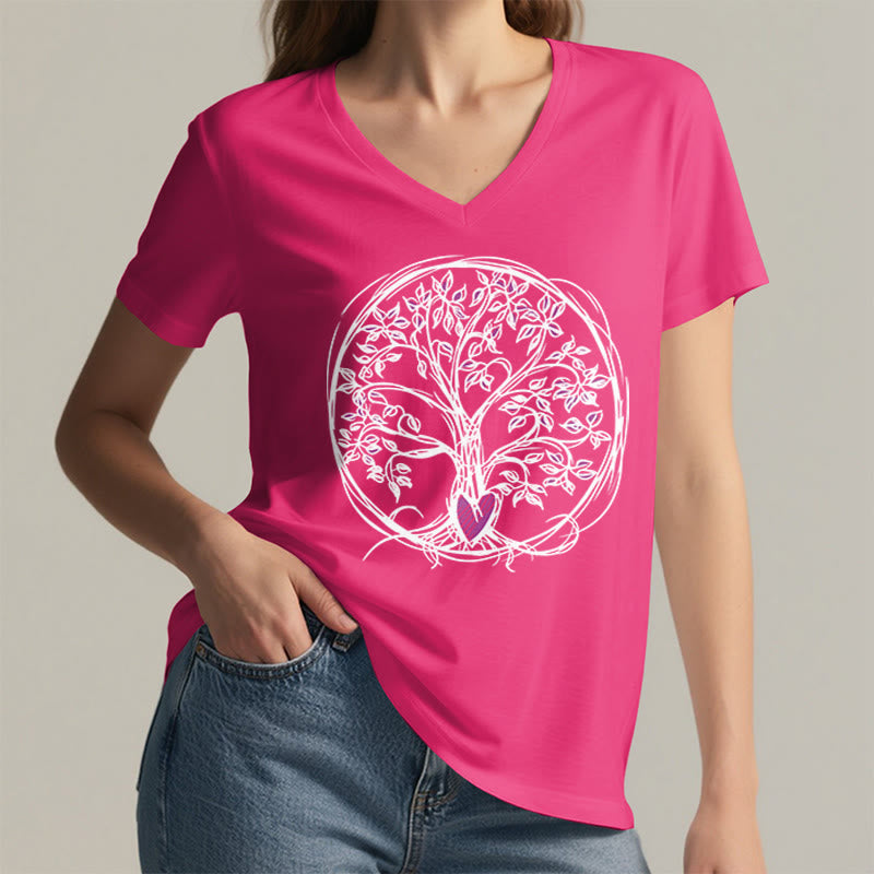 Olivenorma Circle Heart Root Tree Of Life Boho Graphic Women's V Neck T-Shirt - image 35