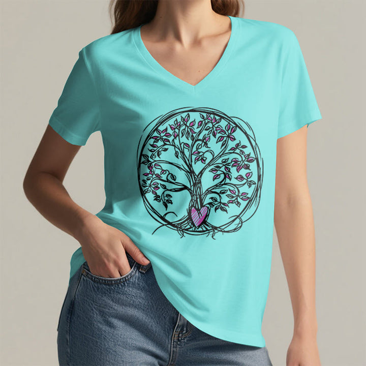 Olivenorma Circle Heart Root Tree Of Life Boho Graphic Women's V Neck T-Shirt - image 11