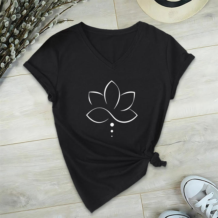 Olivenorma Minimal Thin Line Lotus Dot Chakra Spiritual Graphic Women's V Neck T-Shirt - image 13