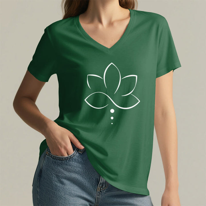 Olivenorma Minimal Thin Line Lotus Dot Chakra Spiritual Graphic Women's V Neck T-Shirt - image 26