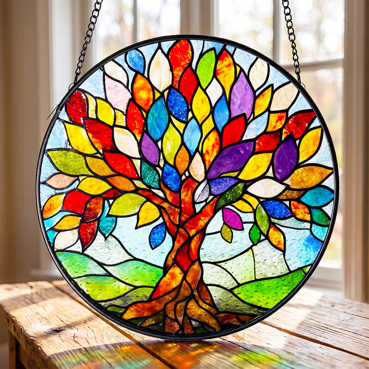 Olivenorma 2D Flat Boho Multicolor Leaf Tree Of Life Stained Glass Sun Catcher - image 3