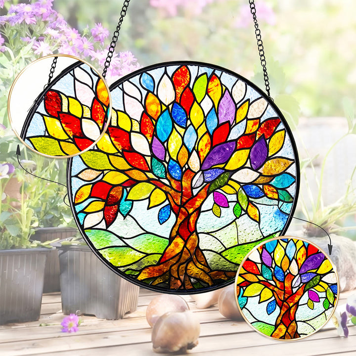 Olivenorma 2D Flat Boho Multicolor Leaf Tree Of Life Stained Glass Sun Catcher - image 2