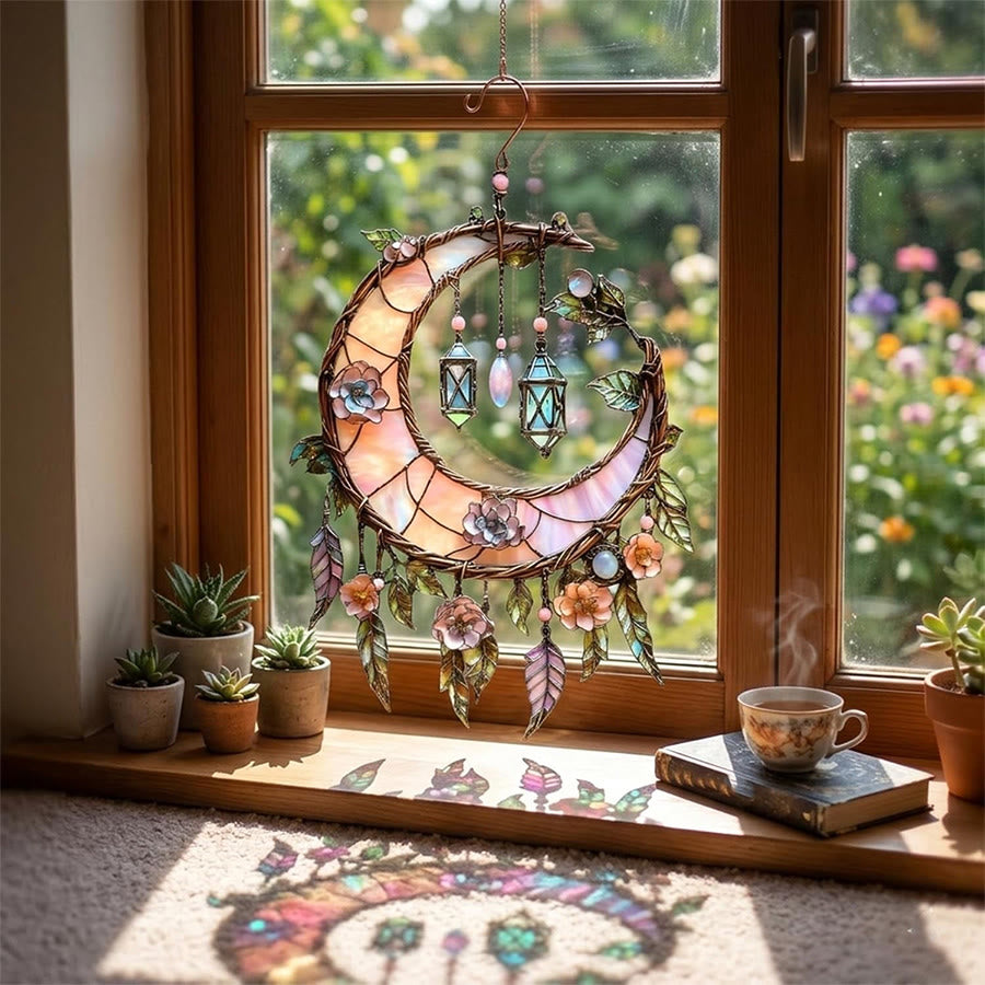 Olivenorma 2D Crescent Moon Floral Lantern Wreath Acrylic Sun Catcher - image 3