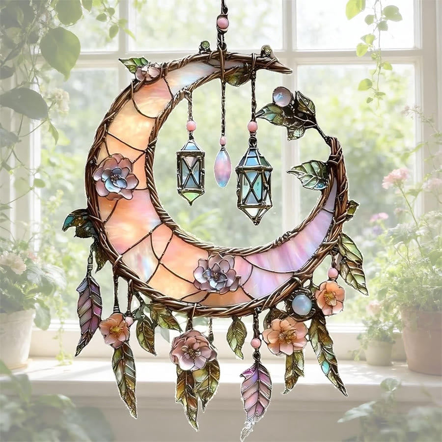 Olivenorma 2D Crescent Moon Floral Lantern Wreath Acrylic Sun Catcher - image 4
