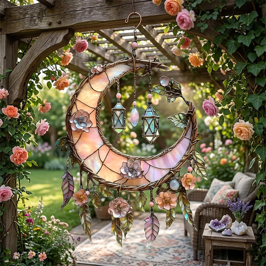 Olivenorma 2D Crescent Moon Floral Lantern Wreath Acrylic Sun Catcher - image 2