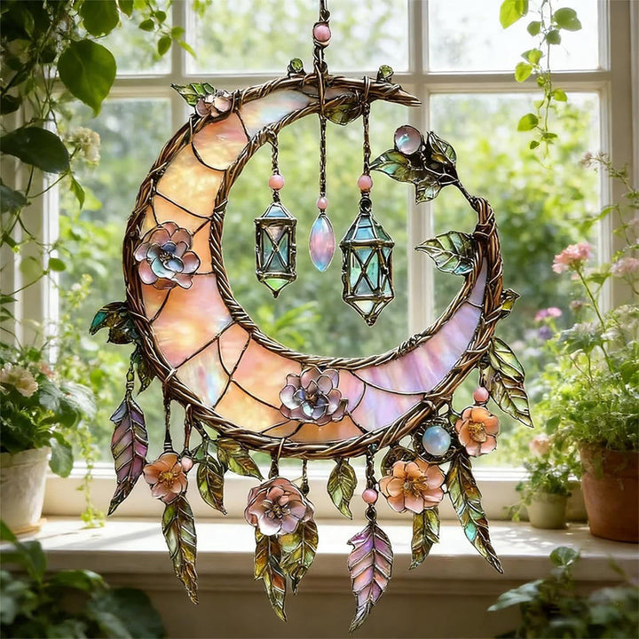 Olivenorma 2D Crescent Moon Floral Lantern Wreath Acrylic Sun Catcher - 30cm*30cm - image 0