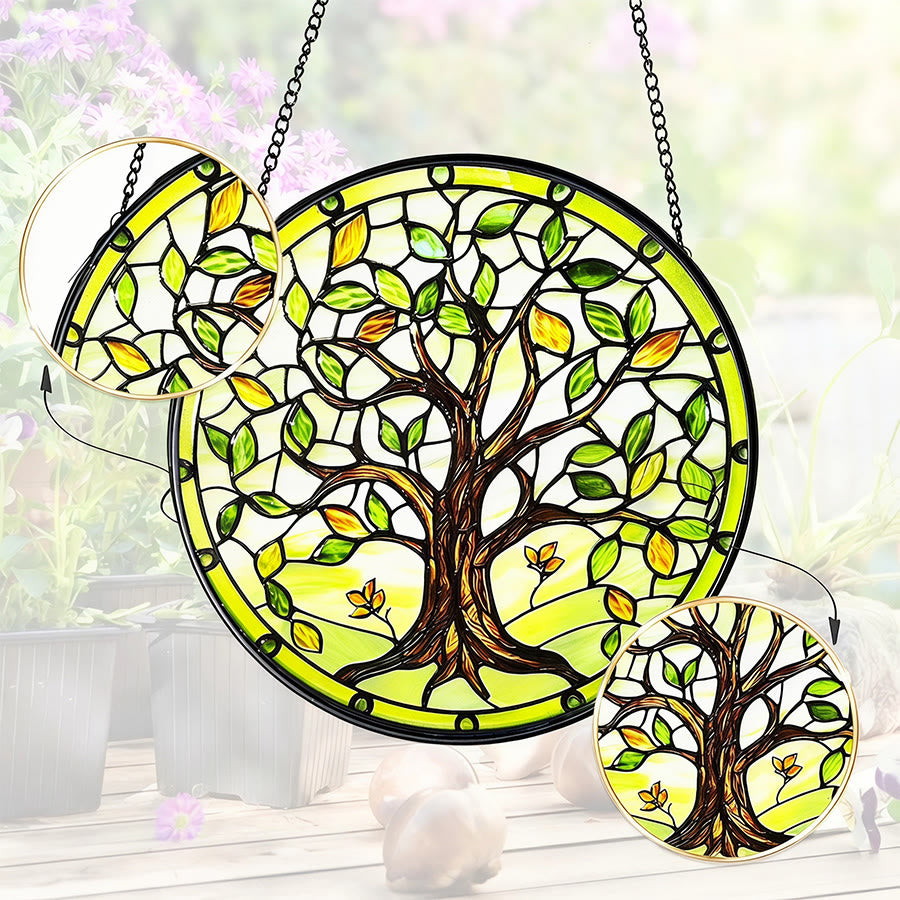 Olivenorma 2D Round Green Season Tree Of Life Glass Stained Glass Sun Catcher - image 3