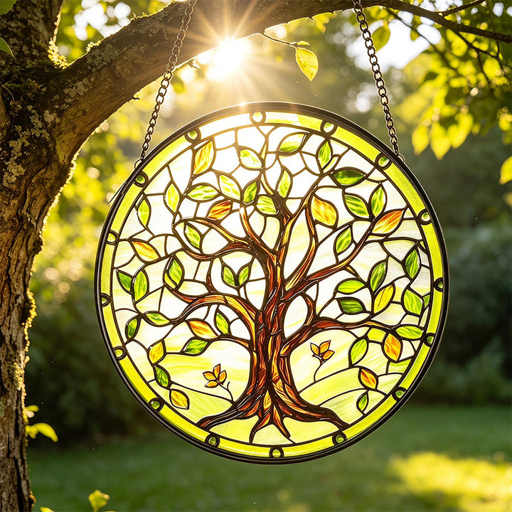 Olivenorma 2D Round Green Season Tree Of Life Glass Stained Glass Sun Catcher - 30cm*30cm - image 0