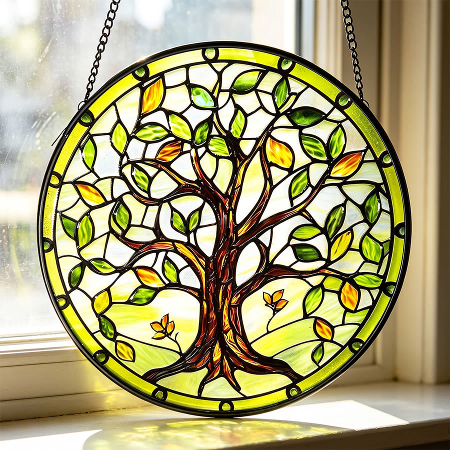Olivenorma 2D Round Green Season Tree Of Life Glass Stained Glass Sun Catcher - image 2
